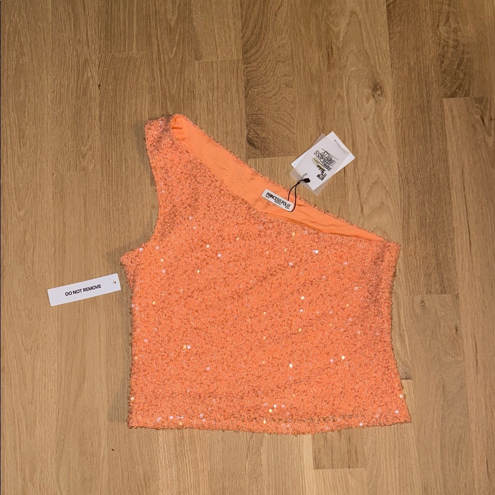 Princess Polly One-Shoulder Sequin Crop Top - Orange